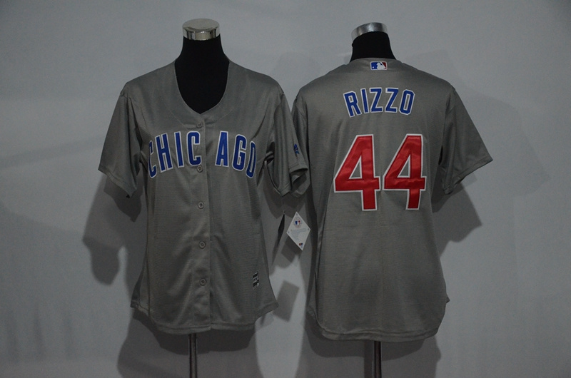 Womens 2017 MLB Chicago Cubs #44 Rizzo Grey Jerseys->women mlb jersey->Women Jersey